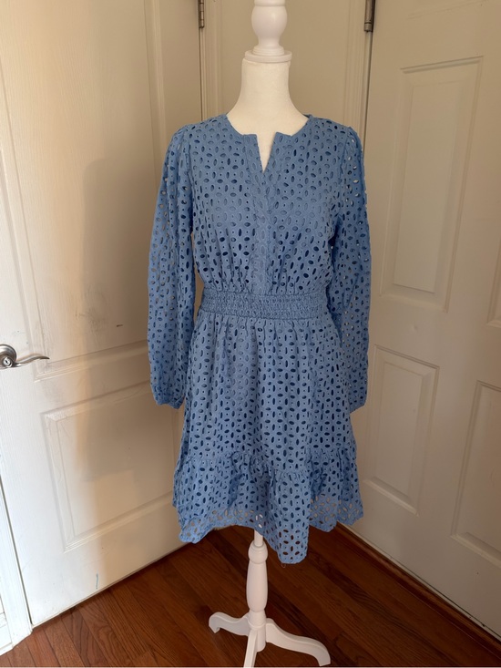 Dresses & Skirts - NWT Lined Light Blue Eyelet Long-Sleeve Smocked Waist Dress size S